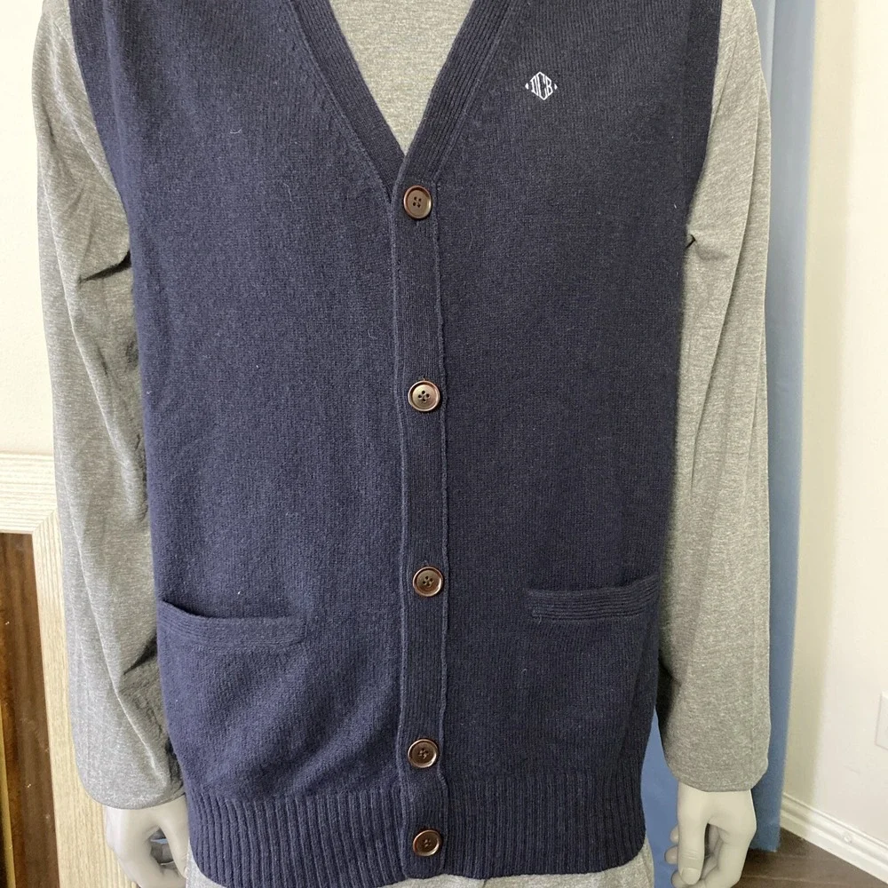 J Crew Lambswool Button Sweater Vest Mens XL Navy Blue Preppy Casual Grandpacore